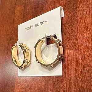 Tory Burch Gold Small Icon Logo Hoop Earrings